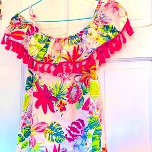 NWT Minoti girls cold shoulder tropical dress in size 9-10